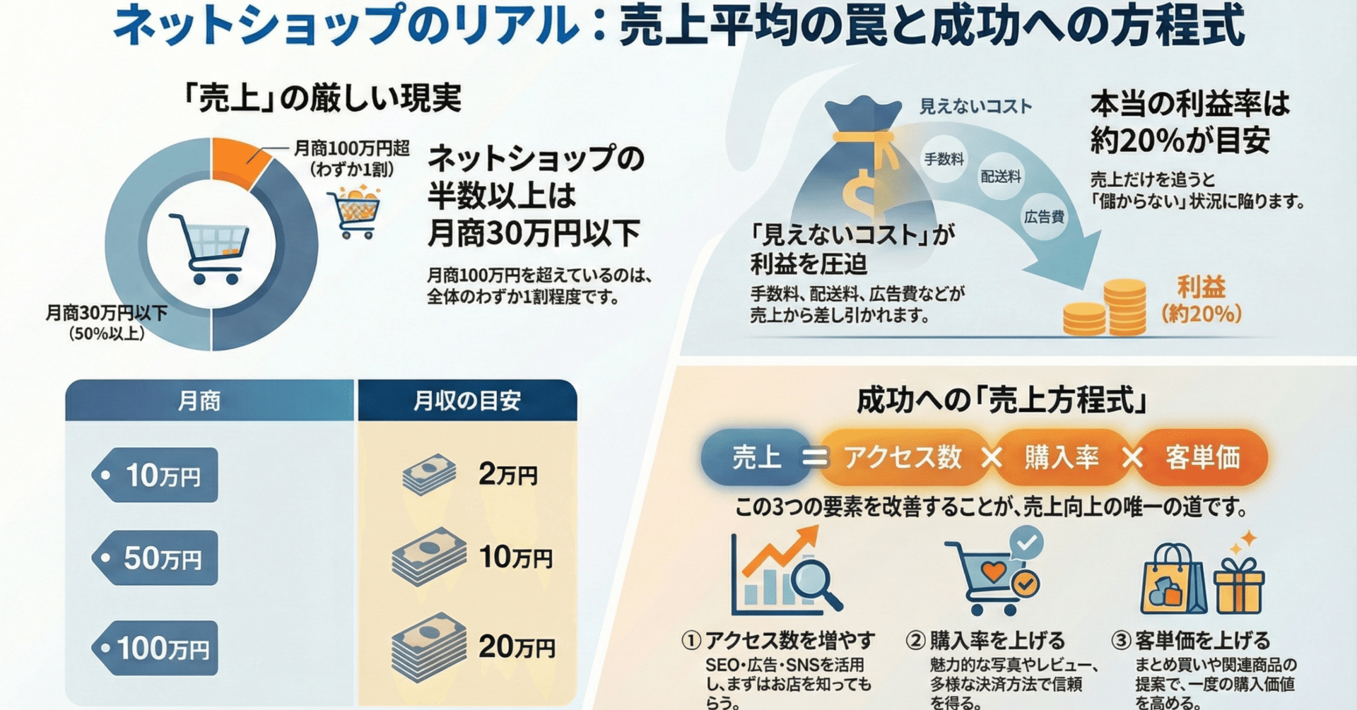 ネットショップの売上平均はいくら？現実的な数字と売上を伸ばす実践的手法｜未来共創
