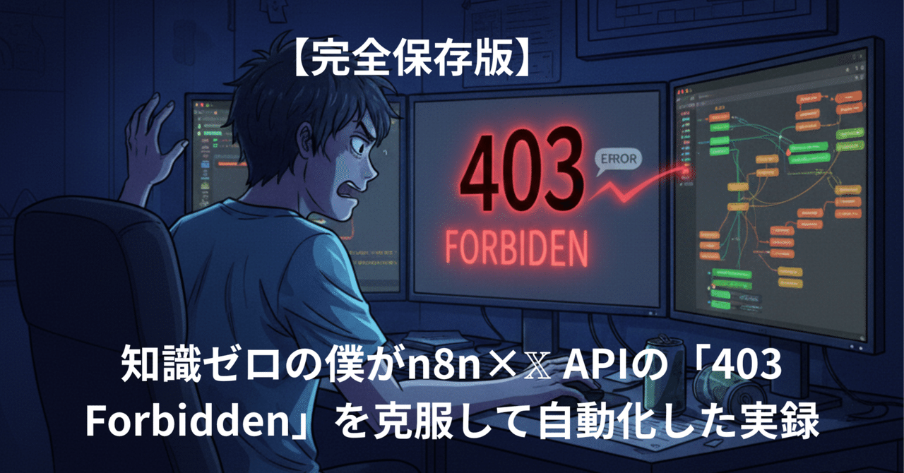 完全保存版】知識ゼロの僕がn8n×𝕏 APIの「403 Forbidden」を克服して