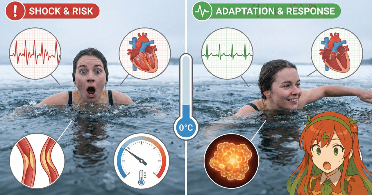 氷の海に入ると元気になる？——アイススイミングと冷水ショックの科学】氷の海に入ると“元気”になる？——アイススイミングと冷水ショックの科学｜とまとの気分次第研究所