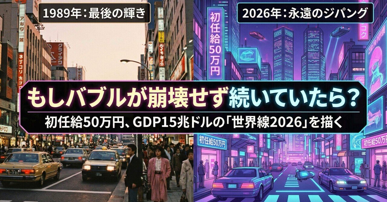 バブル経済歴史IF②】もし、バブルが崩壊していなかったらGDP15兆ドル、1ドル＝50円の世界。2026年、日本経済の巨像｜2J | 論理設計士