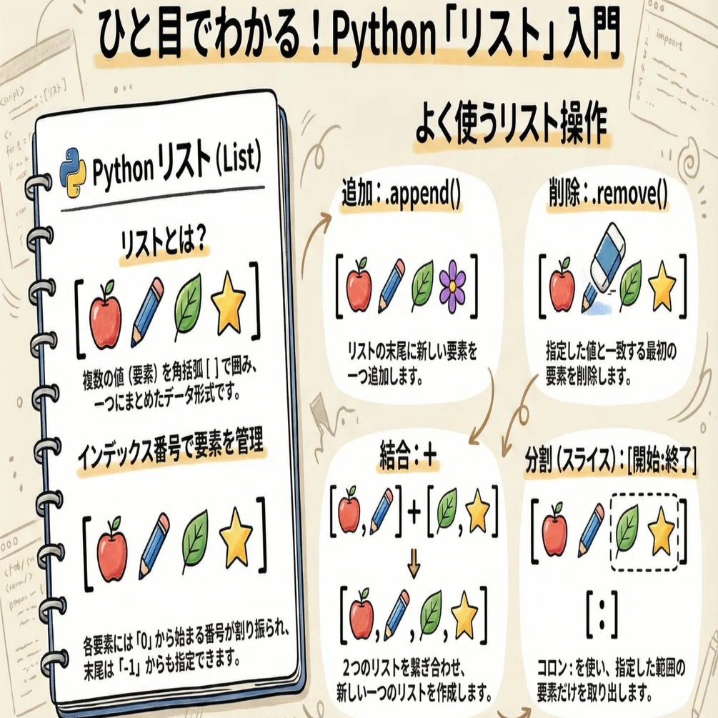 Pythonサイト要約_サプーYT_Python初心者がつまずく「リスト」で知って