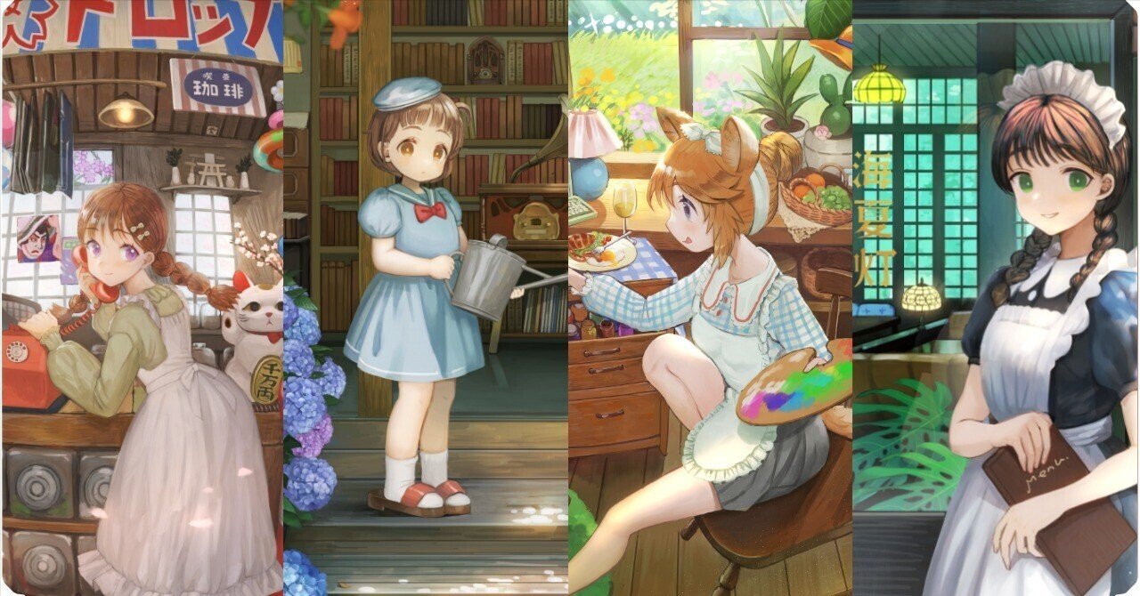 ぷうあさま専用（原画）淡い春の夜 ほか　7点おまとめ 2025年 絵まとめ｜季節を感じながら描いていたもの｜朝と夜のあいだ