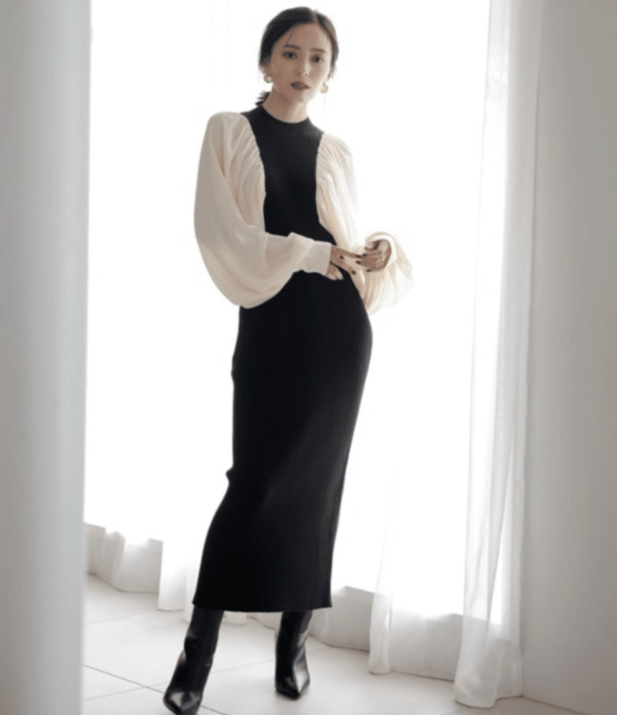 anuans アニュアンス　バルーンスリーブニットドッキングワンピース アニュアンス anuans バルーンスリーブニットドッキングワンピース