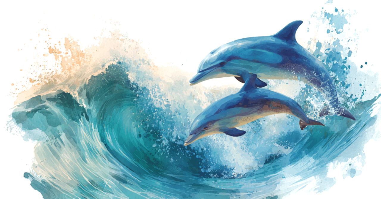無料AIイラスト： 水彩画で表現する海のイルカたち｜かもめスタジオ