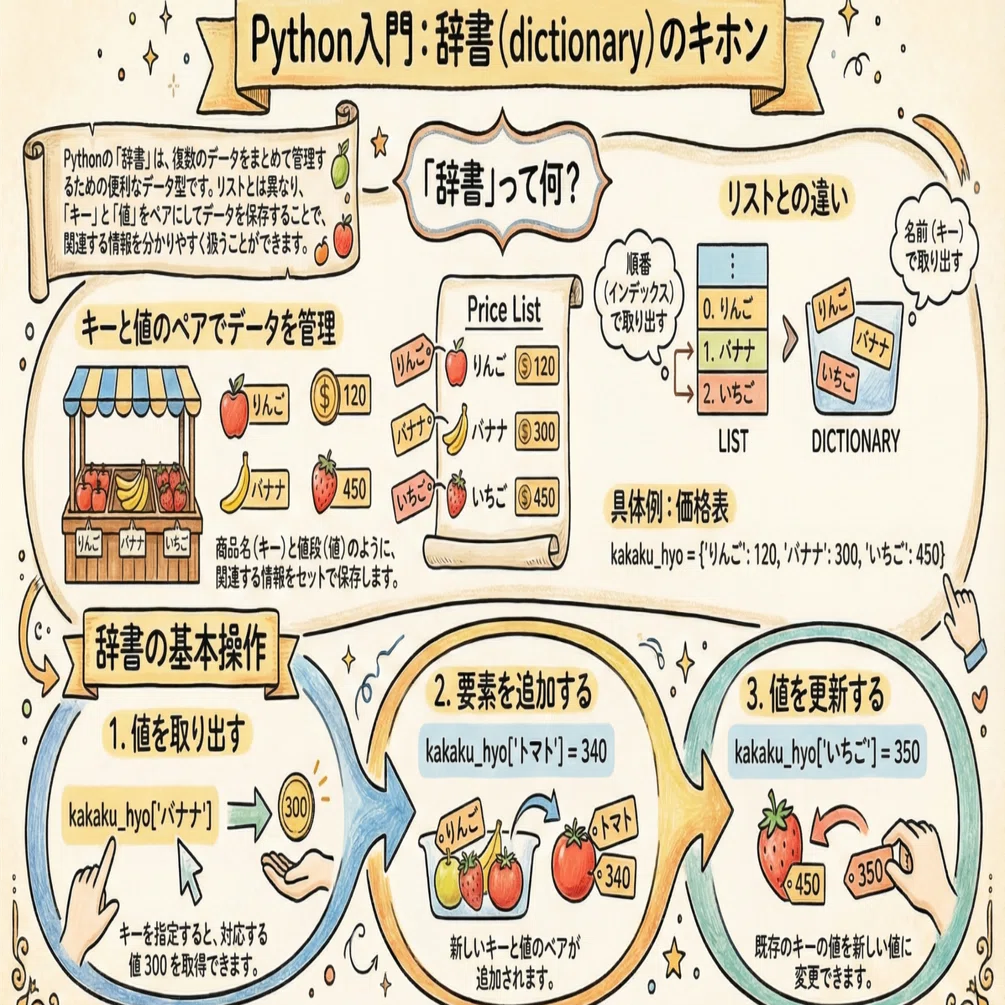 Pythonサイト要約_サプーYT_Pythonの「辞書」が驚くほど便利な4つの