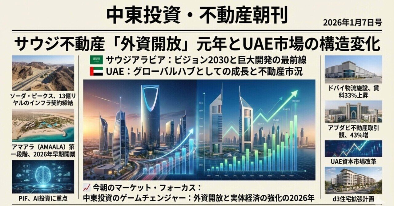 2026年1月7日号】サウジ、ドル建て債券を発行とUAE物流投資の加速｜中東投資・不動産朝刊｜なんでやねん中東投資