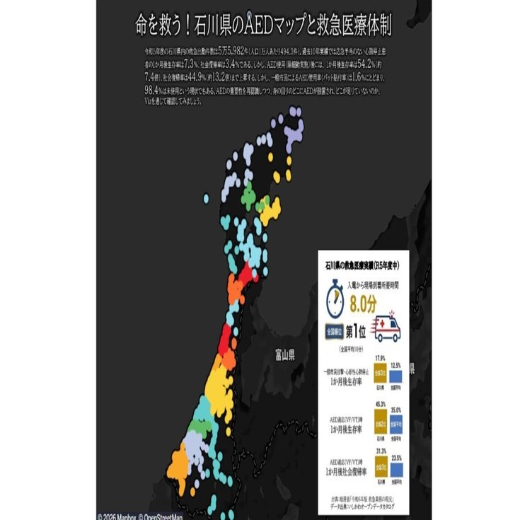いしかわデータチャレンジに挑戦】石川県のAEDマップと救急医療体制Viz｜一般社団法人Code for Noto