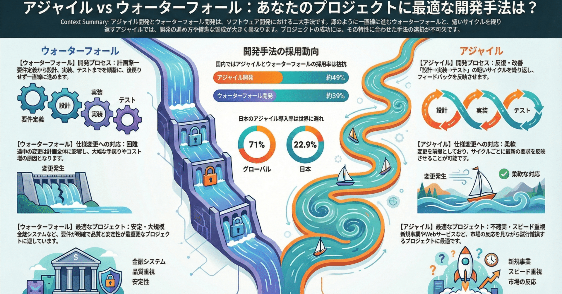 アジャイル開発とウォーターフォール開発の違いを徹底解説｜未来共創