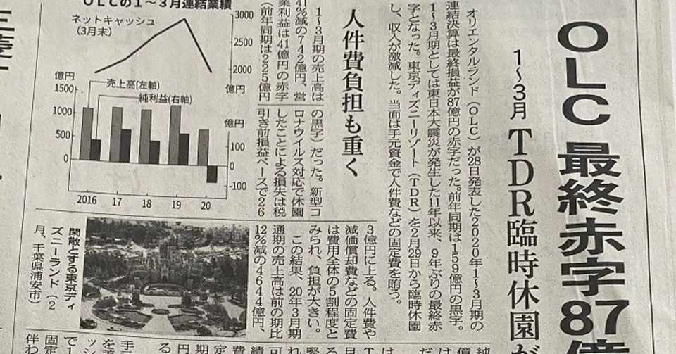 Olc ディズニーリゾート 最終赤字87億 年4月29日日経朝刊より 日経 浅読み ガルシア渉 Note