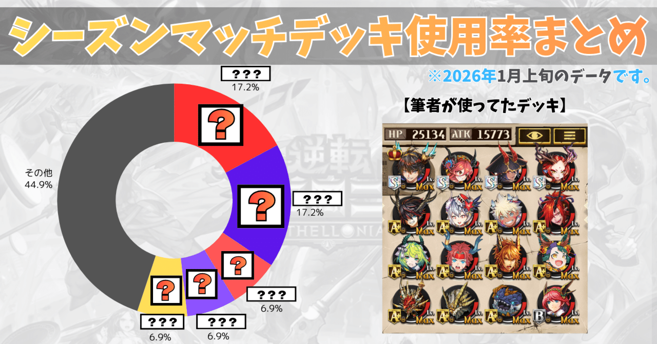 シーズンマッチデッキ使用率まとめ【2026年1月上旬版】【逆転