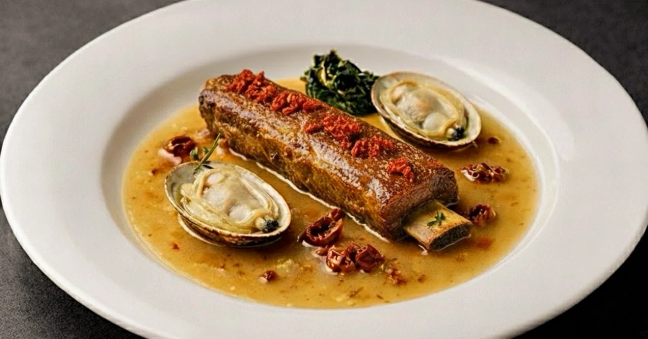 Confit pork ribs, clams, and poultry stock-mounted jus｜k.matsubara7274