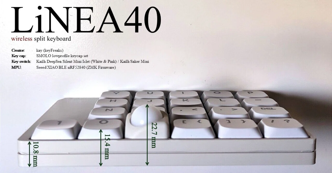 【新品】LiNEA40 ホワイト 組み立て済み(キースイッチ/キーキャップ無) 新品】LiNEA40 ホワイト 組み立て済み(キースイッチ/キーキャップ無