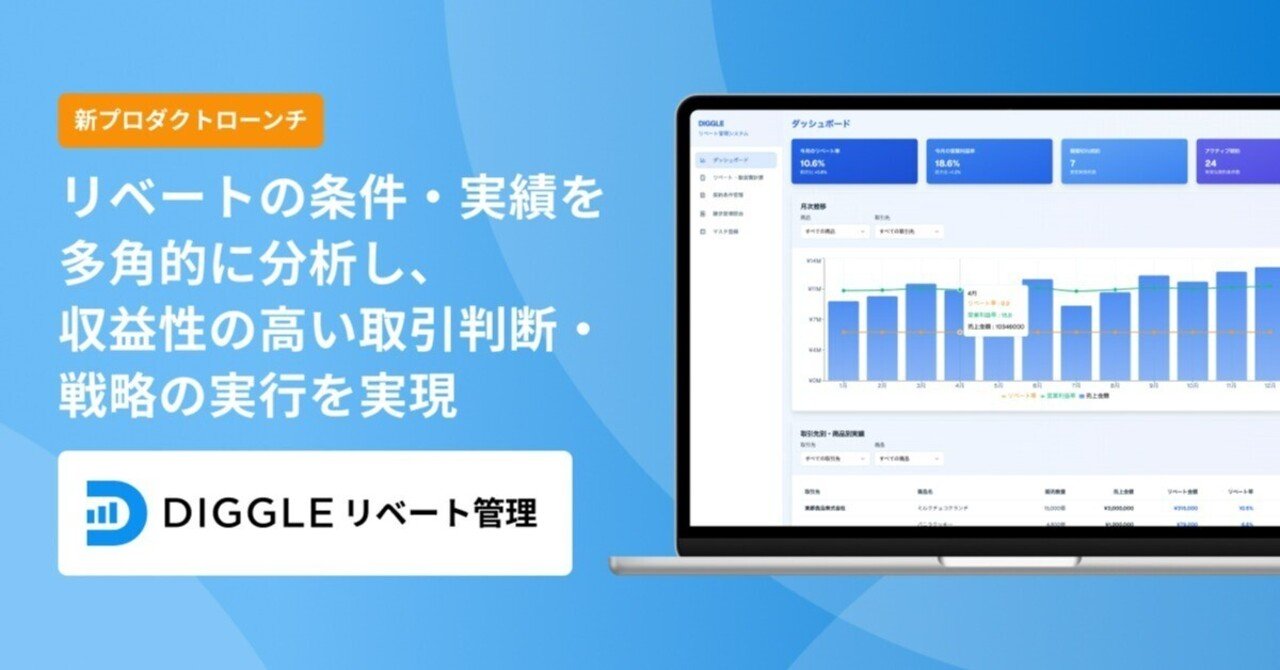 DIGGLE株式会社が新プロダクト「DIGGLEリベート管理」をローンチ──リベート の条件・実績を多角的に分析し、収益性の高い取引判断・戦略の実行を実現｜DIGGLE公式
