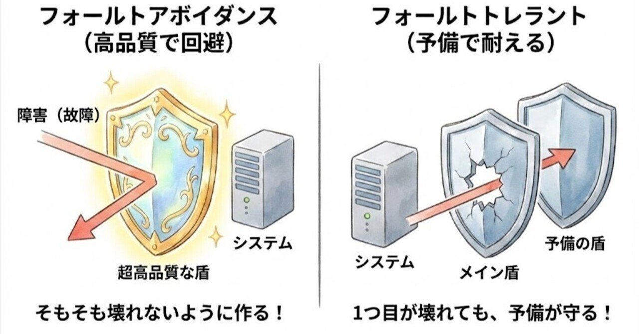 図解】どっちがどっち？「フォールトアボイダンス」と「フォールトトレラント」の違いをサクッと攻略！｜さくら@応用情報技術者試験勉強中