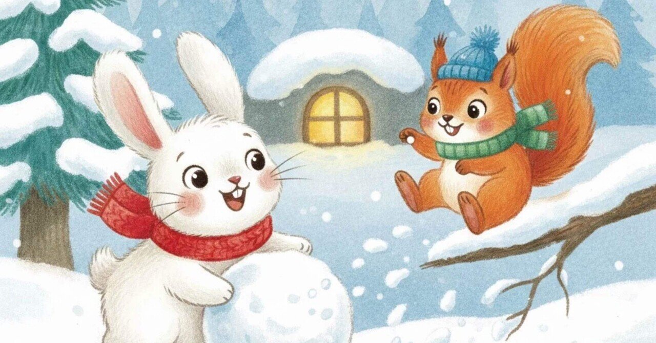 うさぎさんと りすさんの、ゆきあそび 〜しあわせな ぬくもり〜｜よる