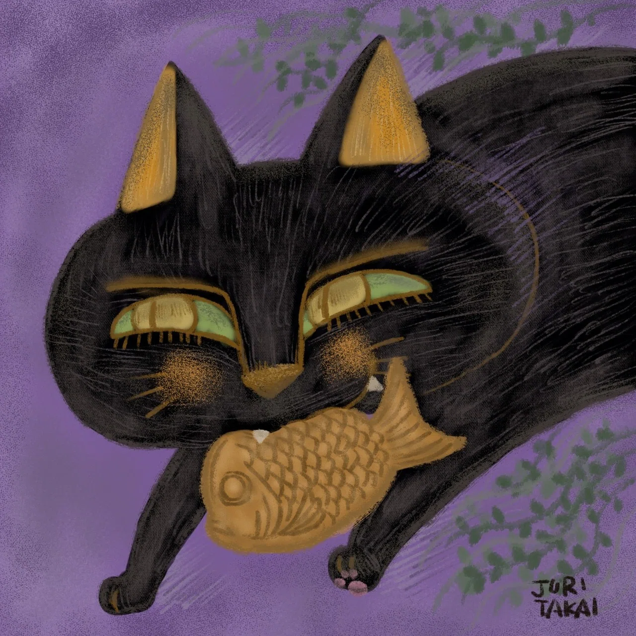 鯛焼きと黒猫｜高井じゅり/イラストレーター、似顔絵作家