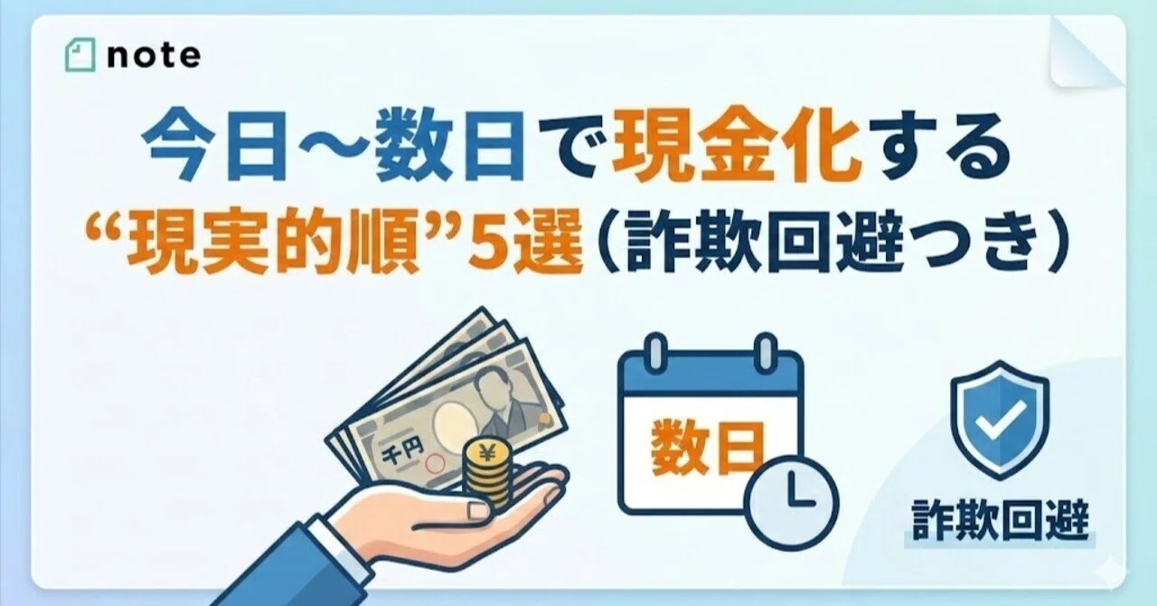 今日〜数日で現金化する“現実的な手順”5選（詐欺回避つき）｜Juna
