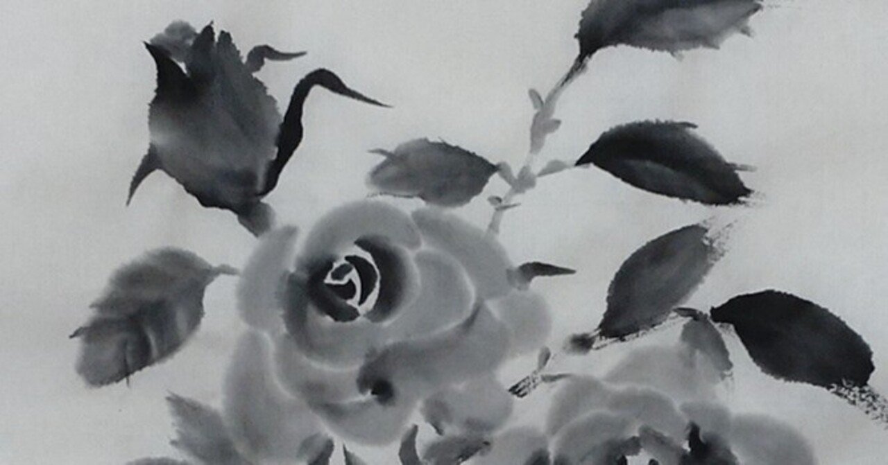 HUIT（ユイット）さんの版画絵（薔薇）です 墨で薔薇／バラの新額装｜KaoRu IsjDha