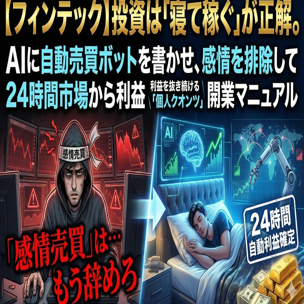 フィンテック】投資 は「寝て稼ぐ」が正解。AIに自動売買ボットを書かせ、感情を排除して24時間市場から利益を抜き続ける「個人クオンツ」開業マニュアル｜ケイ｜AI資本家への戦略参謀
