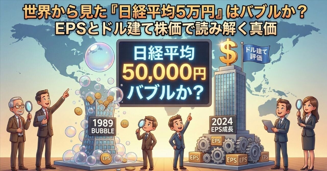 世界から見た『日経平均5万円』はバブルか？EPSとドル建て株価で読み解く真価｜y-kishioka