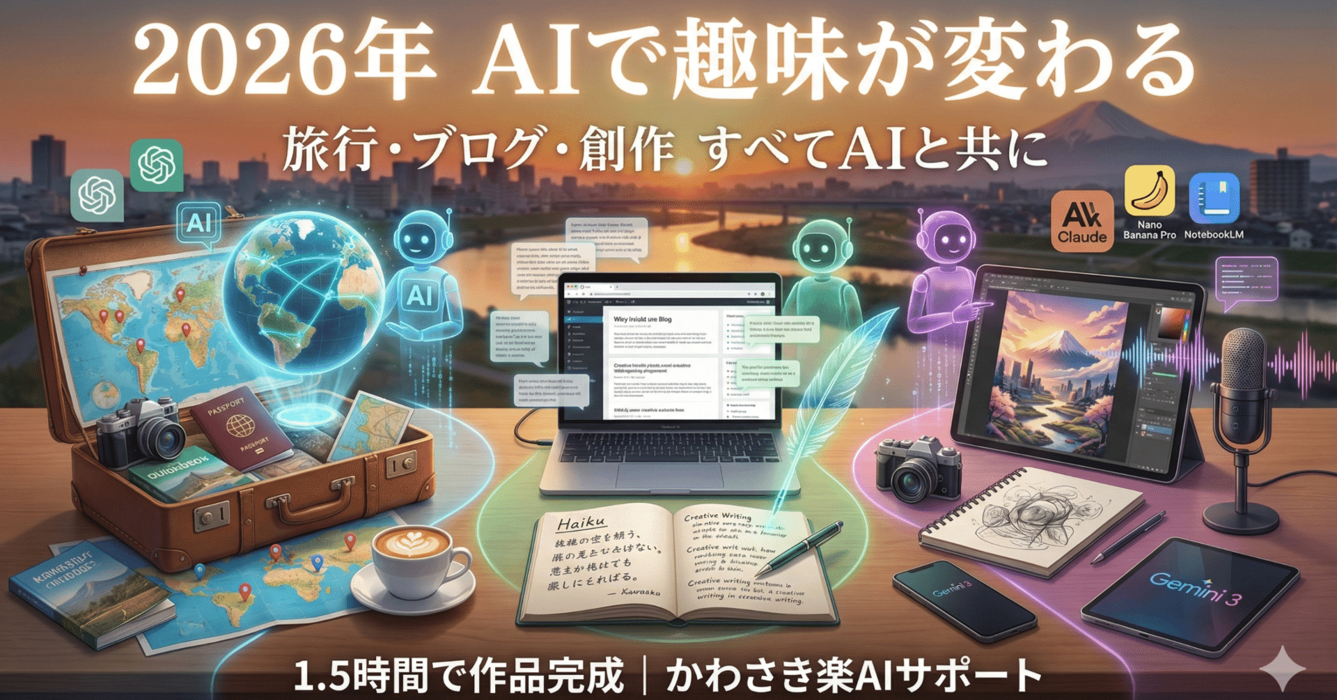 2026年最新版】AIで趣味を広げよう！ブログ・旅行・創作入門講座｜画像