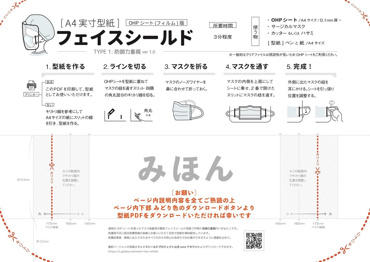 緊急時 医療現場用 手作り 簡易フェイスシールド 型紙 無料配布 します フェイスシールドプロジェクト Face Shield Project Note 緊急時 医療現場用 手作り 簡易フェイスシールド 型紙 無料配布 します フェイスシールドプロジェクト Face Shield Project Note