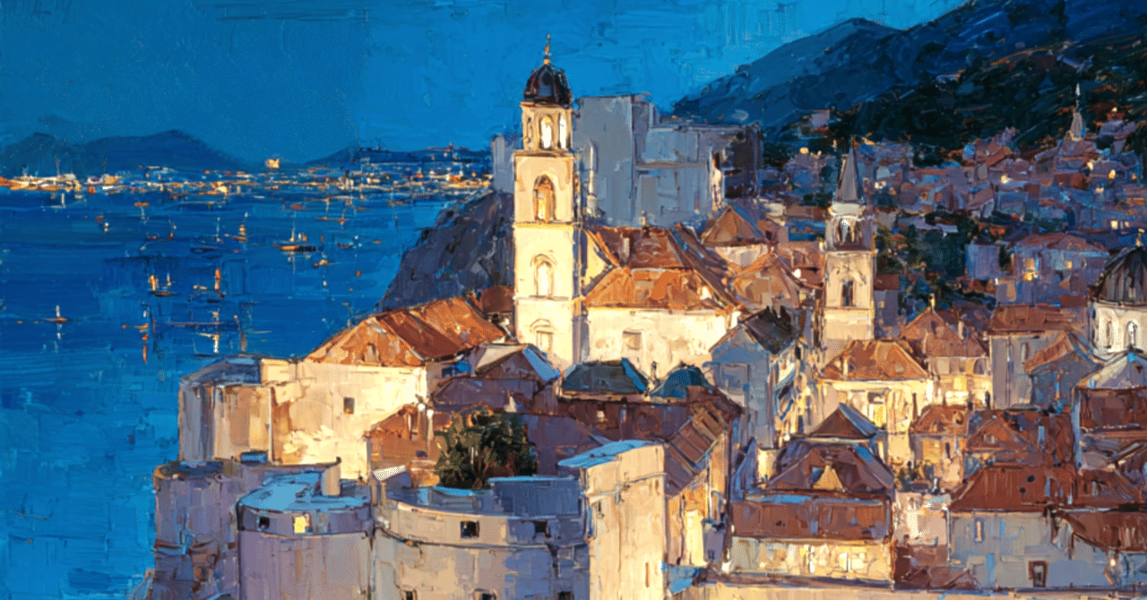 無料のAI画像】時代を超えたクロアチア ドゥブロブニクのブルーアワー