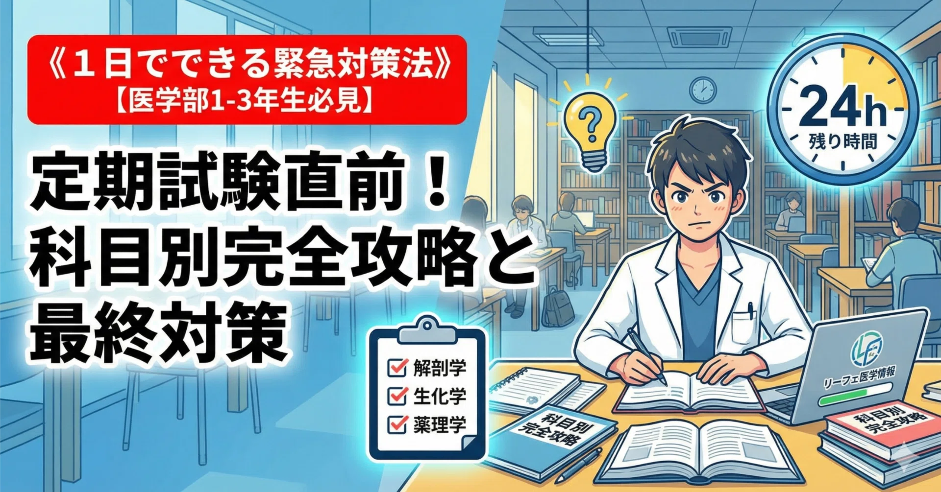 1日でできる緊急対策法》【医学部1-3年生必見】定期試験直前！ 科目別 