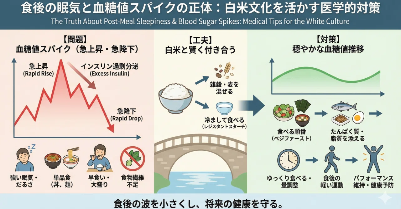 食後の眠気と血糖値スパイクの正体｜芥