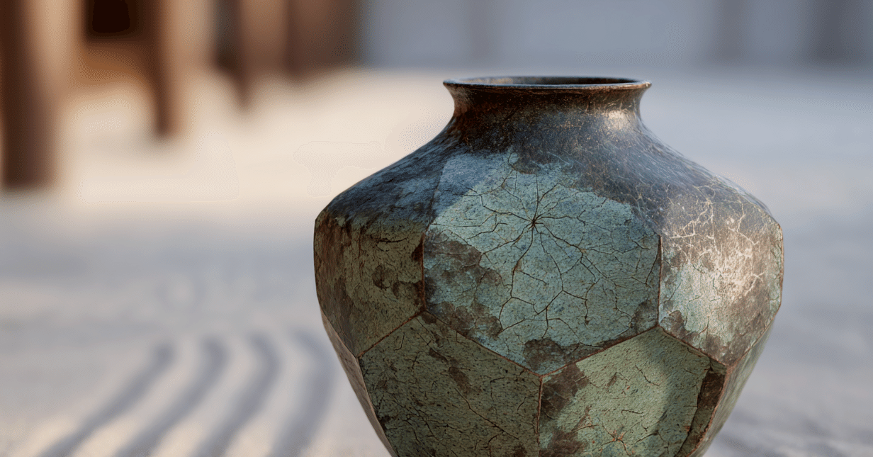 無料のAI画像】陶器と禅庭園が織りなす瞑想の時空間を「侘び寂び」の美