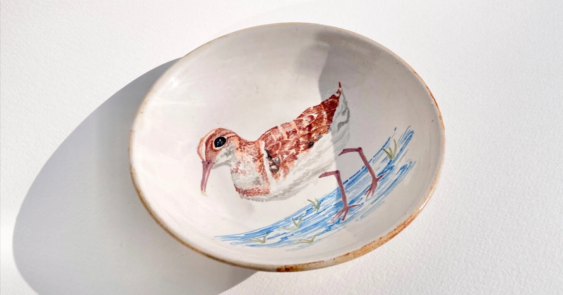 陶器製 鳥と菊の絵皿 絵付けの小皿：野鳥たち｜藍菖窯