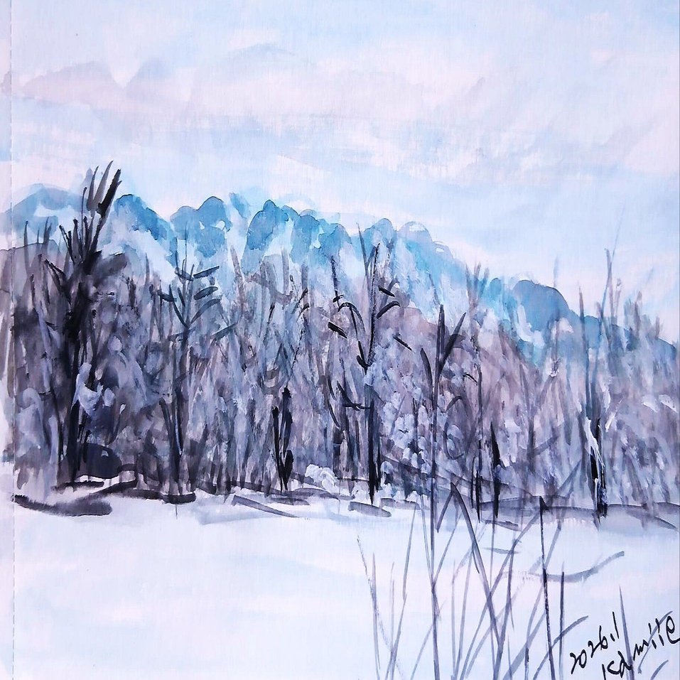 油彩画　冬の山 絵画 Winter Mountains 絵画 Winter Mountains 雪山(志賀高原スキー場