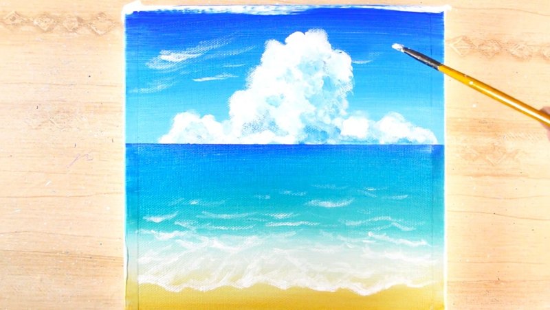 アクリル絵の具で 夏の空と雲と海 の描き方 家で一緒にやってみよう お絵描き Junya Art Note