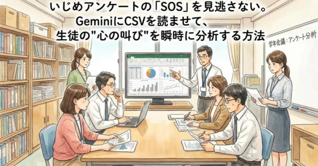 【緊急対応】いじめアンケートの「SOS」を見逃さない。GeminiにCSVを読ませて、生徒の