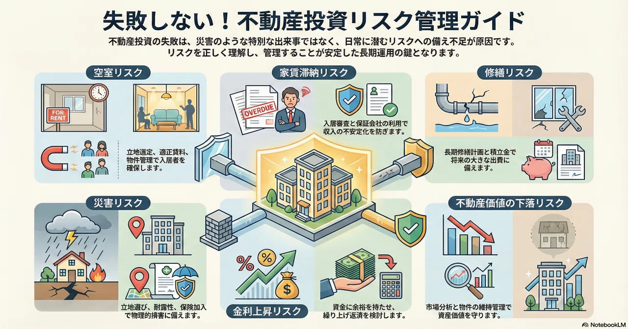 不動産投資の6つのリスクと対策を解説｜失敗を防ぐポイントとは【要点
