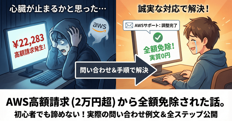 【実録】AWSで2万円超の誤請求…！焦らず「全額免除」してもらった手順と問い合わせ例文公開