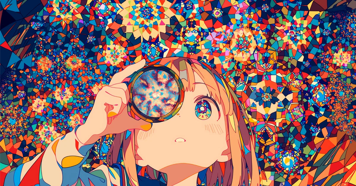 Niji 7】「万華鏡×グリッチ」で描くプロンプト。視覚のバグと可愛い