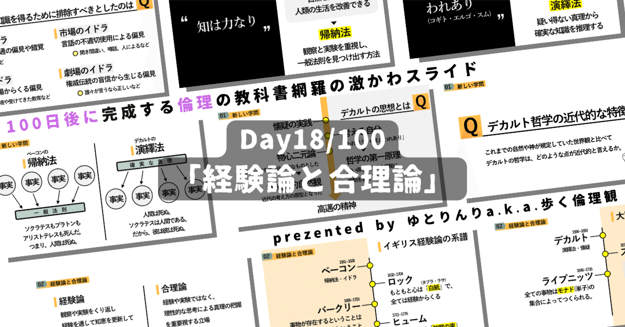 【day18】「経験論と合理論」の授業のパワーポイント！【100日後に完成する教科書を網羅するスライド・指導案】｜ゆとりんり｜ゆとりの倫理教員×授業スライド公開中