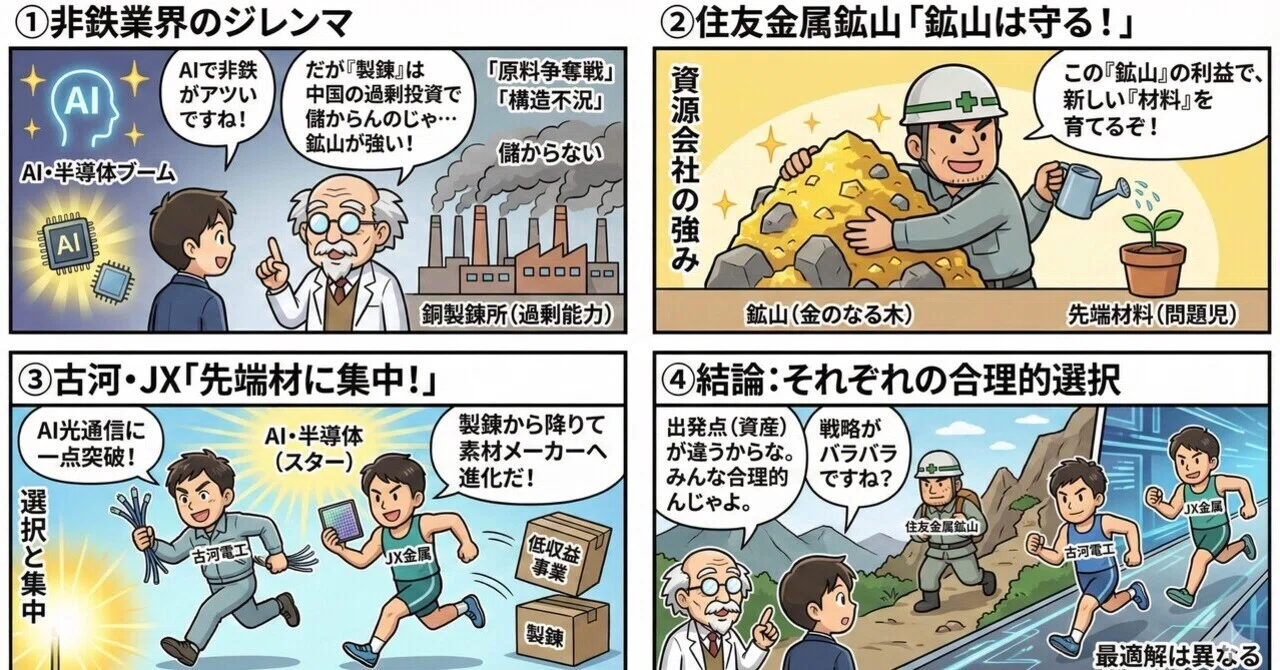 ヨミトキ🧠】非鉄金属業界の戦略──住友金属鉱山・古河電工・JX金属は