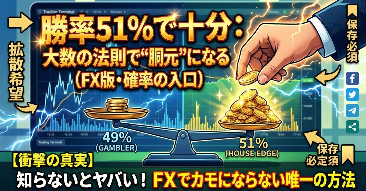 勝率51%で十分：大数の法則で“胴元”になる（FX版・確率の入口）｜チャートおたくのAI投資研究所
