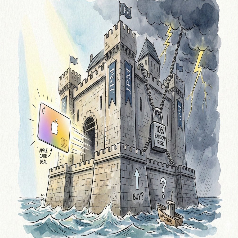 1日1銘柄 #113】JPモルガン・チェース (JPMorgan Chase & Co.) [JPM]：要塞は揺るがない。Apple  Card事業取得と「金利10%規制」リスクの狭間で、最強銀行は買い｜ハル @米国株を学ぶ会社員