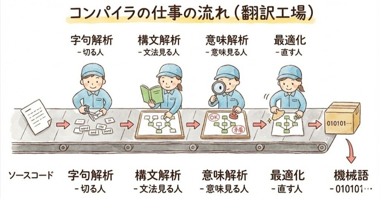🗣️ 【IT用語】「コンパイラ」の仕組みとは？ プログラムが翻訳される「4つの工程」を完全攻略｜さくら@応用情報技術者試験勉強中
