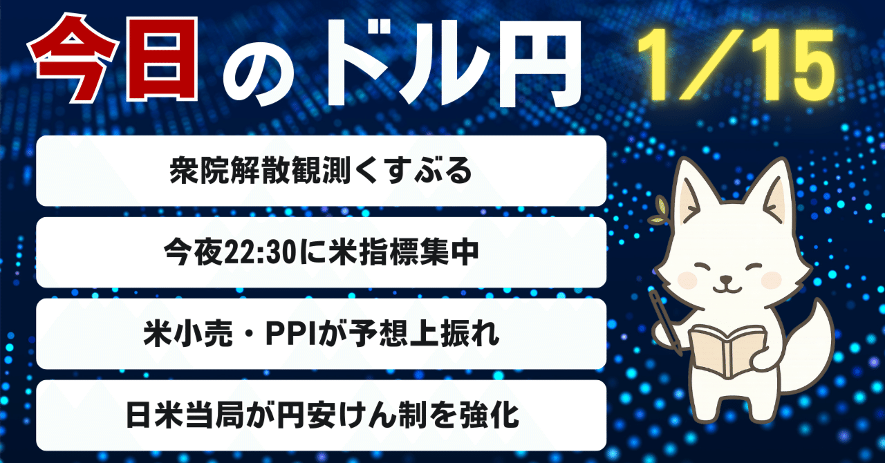 2026/1/15】ドル円は介入警戒でレンジ継続？158円台での戦い方を解説｜yupi