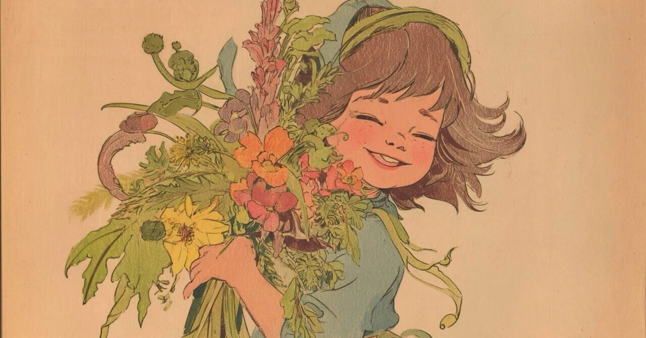 M. Yenele花束を持つ少女 絵画 AIイラスト]花束をもつ少女｜みぽぽ