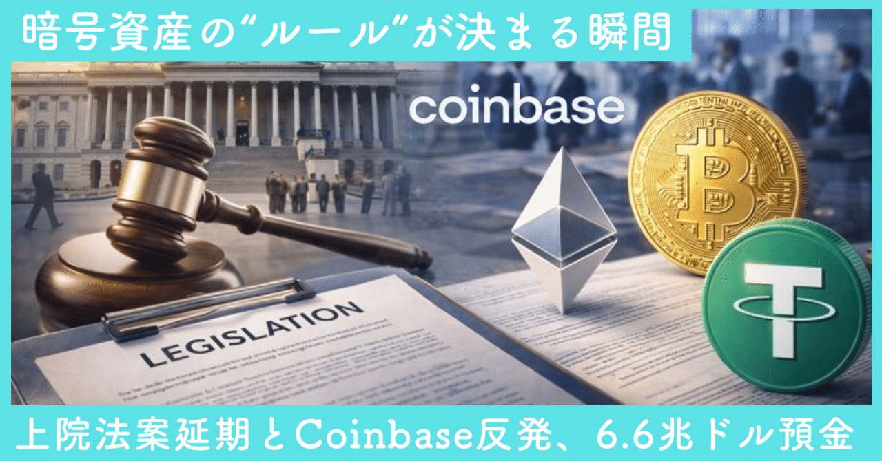 暗号資産の“ルール”が決まる瞬間——上院法案延期とCoinbaseが恐れた「6兆ドルの金利戦争」｜SecondWave