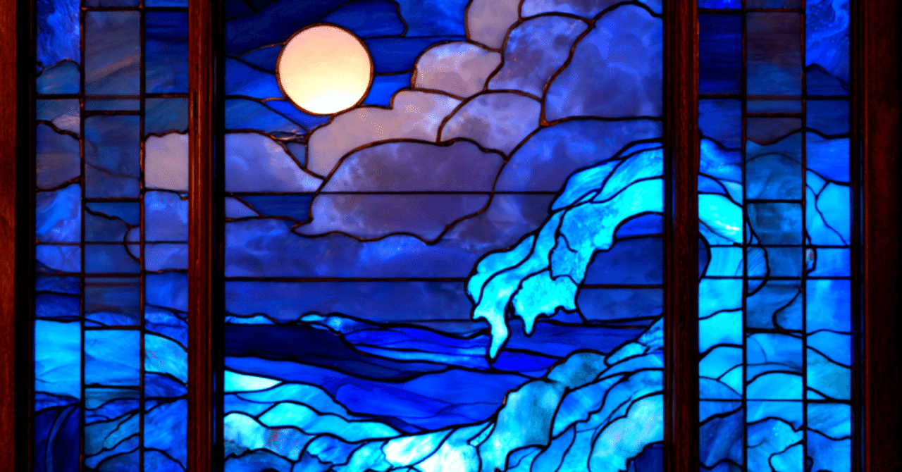 無料のAI画像】光り輝く「太平洋の波」を表現したステンドグラス