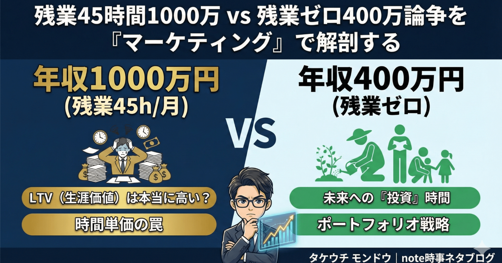 マーケッター視点】「1000万/残業アリ vs 400万/定時」論争を「LTV（生涯価値）」で解剖する｜たけうち@社長の隣のマーケター