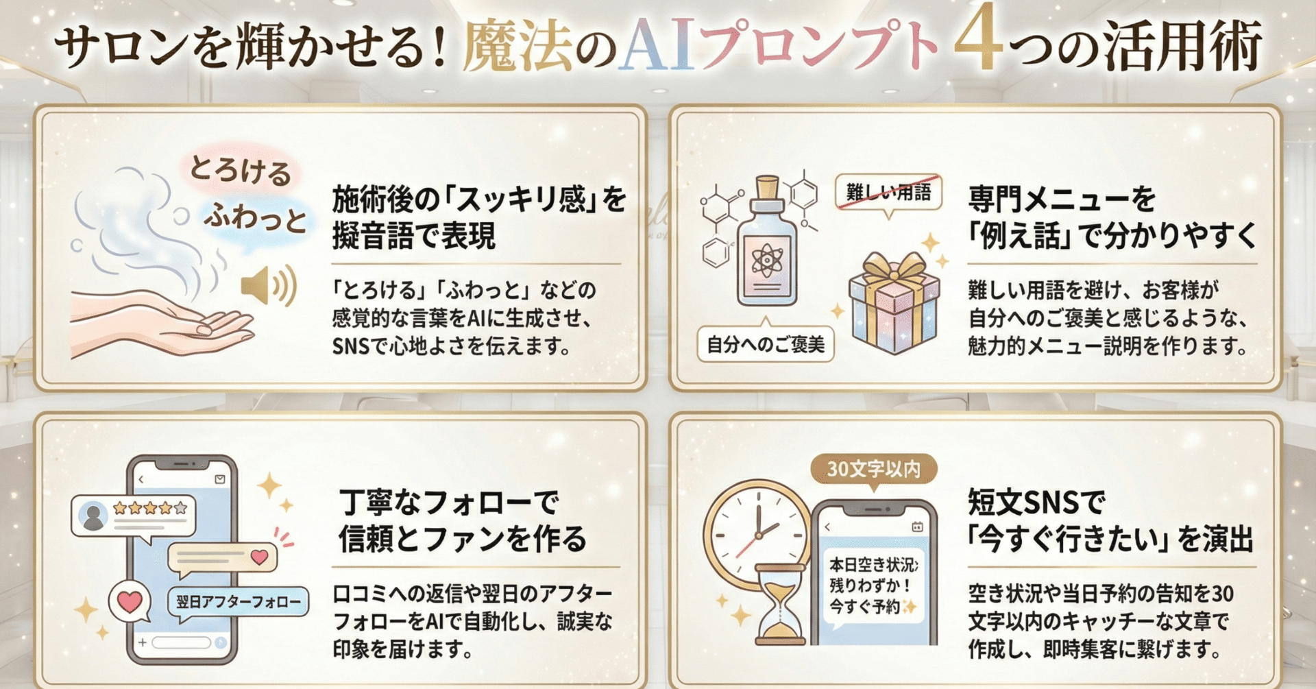エステサロンオーナー様へ】もうSNS投稿で迷わない🪄魔法のAIプロンプト10選｜coin｜AIを味方にしよう