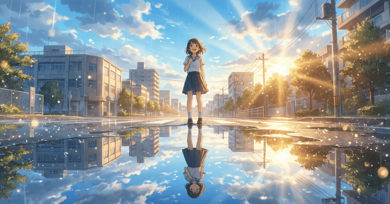 プロンプト配布】 AIで創る「雨上がりのリフレクション」アート｜rin39