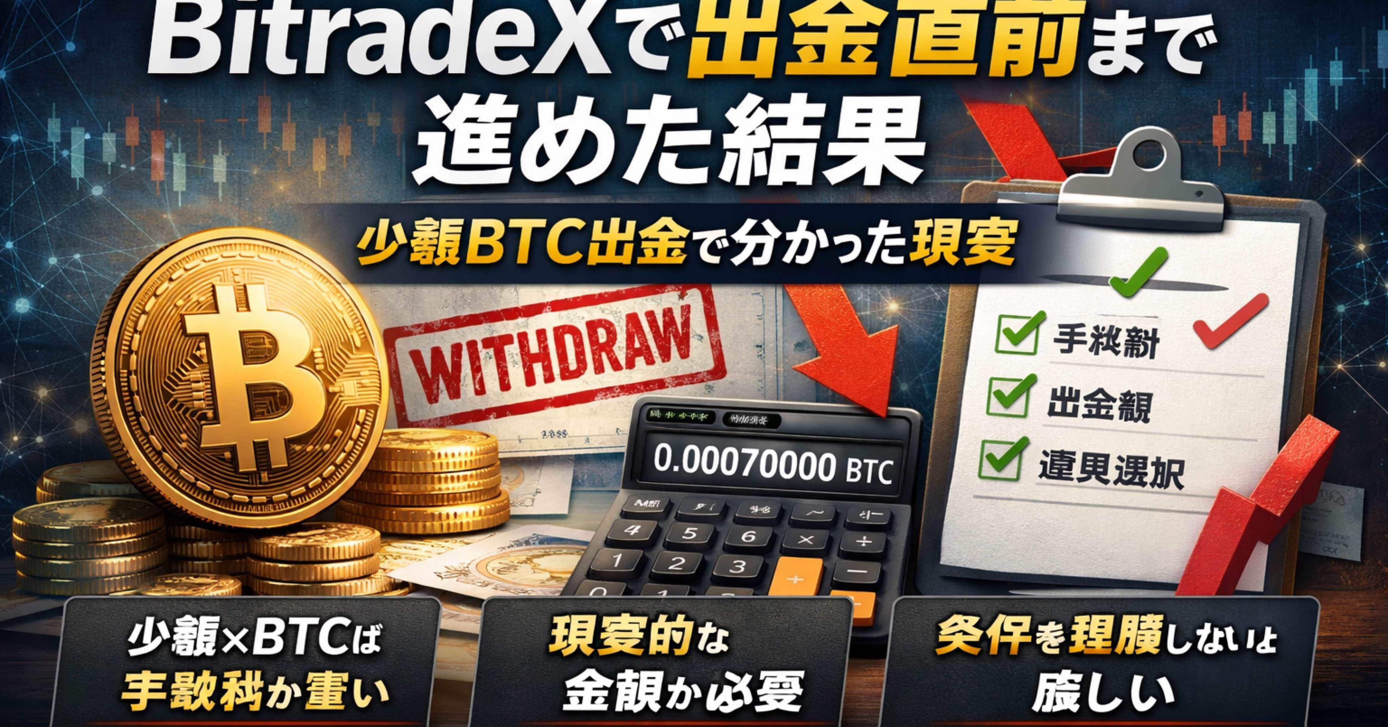 検証⑧】BitradeXで出金直前まで進めた結果｜少額BTC出金で分かった現実｜BitradeX検証ログ@たに